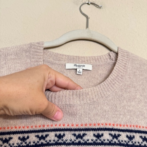 Madewell Marino Wool Fair Isle Sweater Size L Beige Knit Crewneck Pullover - Picture 5 of 13
